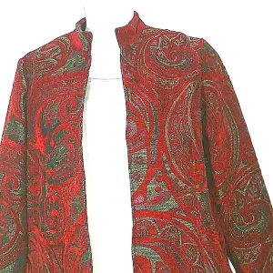 Coldwater Creek Blazer Suit jacket tapestry Red Burgandy Pink Gray Print Large