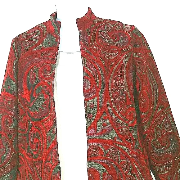 Coldwater Creek Blazer Suit jacket tapestry Red Burgandy Pink Gray Print Large