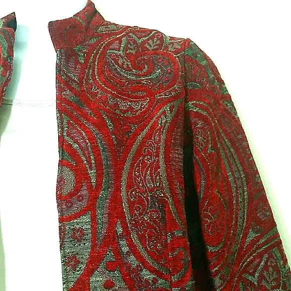 Coldwater Creek Blazer Suit jacket tapestry Red Burgandy Pink Gray Print Large