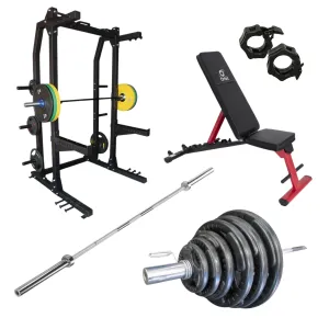 Commercial Half Rack & Olympic Plate Home Gym [Package 5]