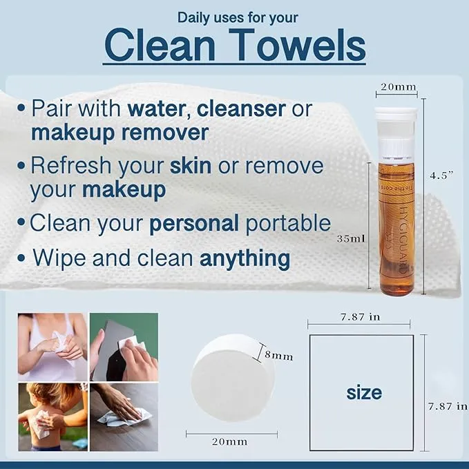 Compressed Towels Tablets 200 Pack, Facial Washcloth with a Water Storage Case, Traveling Coin Tissue, Face Towelette, Biodegradable Cleaning Wipe for Gym Sports, Expandable Odorless