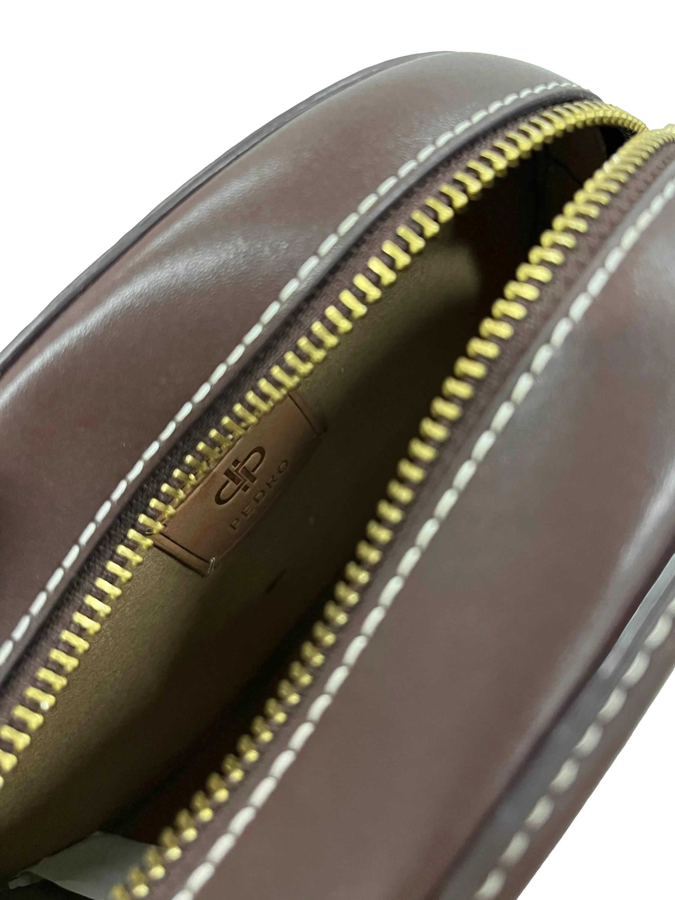 Cream Brown Icon Round Leather Bag