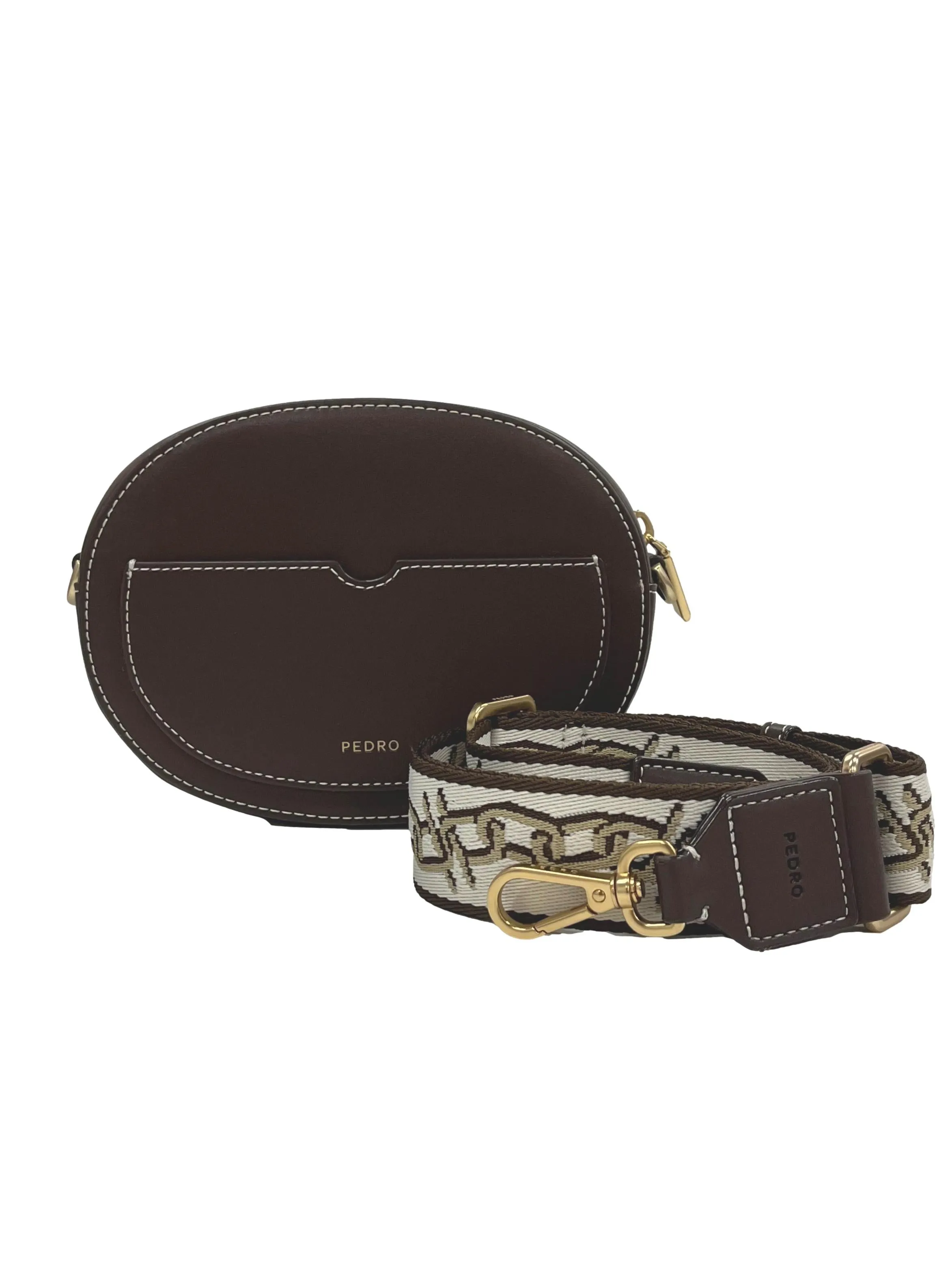 Cream Brown Icon Round Leather Bag