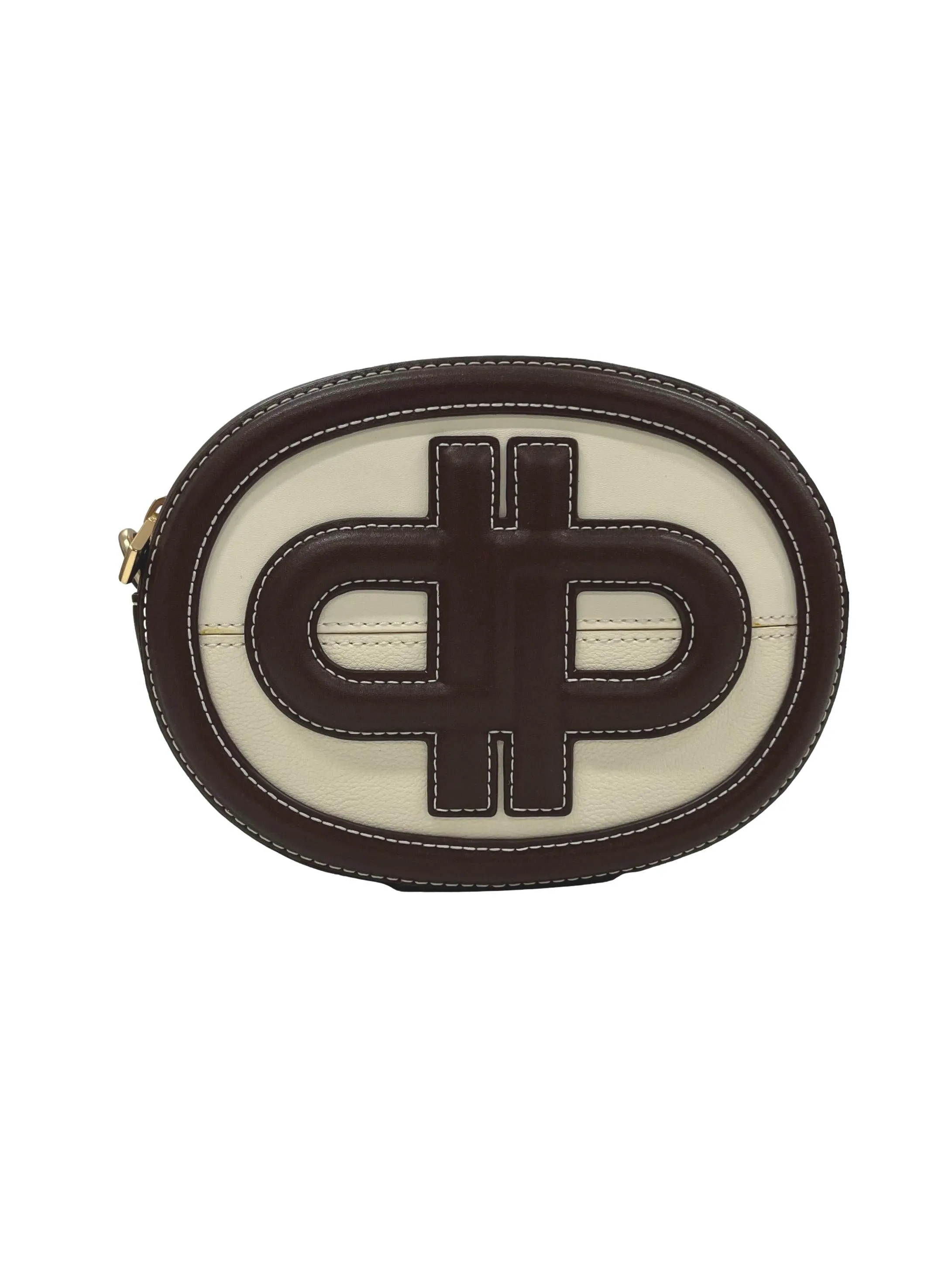 Cream Brown Icon Round Leather Bag