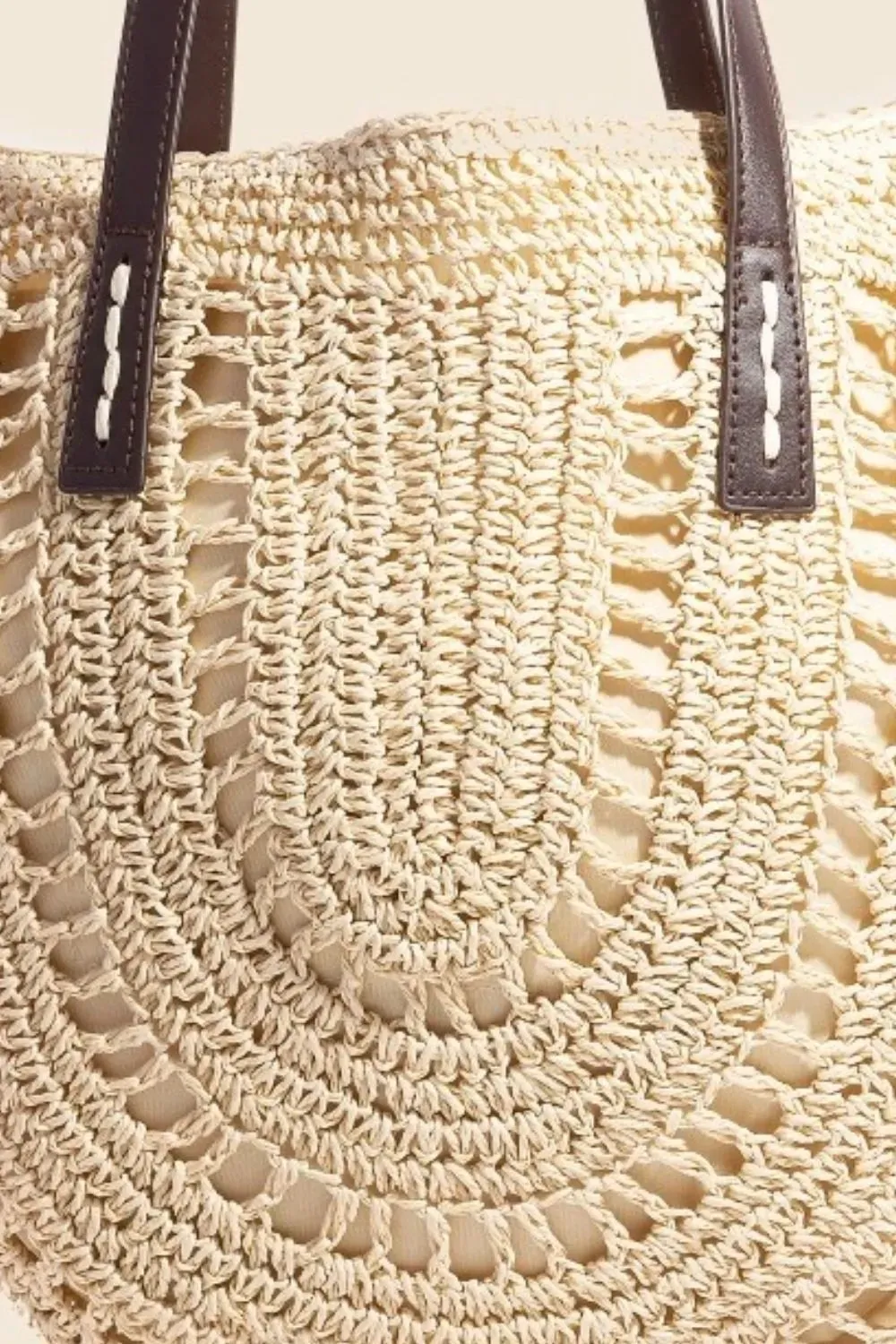 Cream Straw Braided Rounded Tote Bag