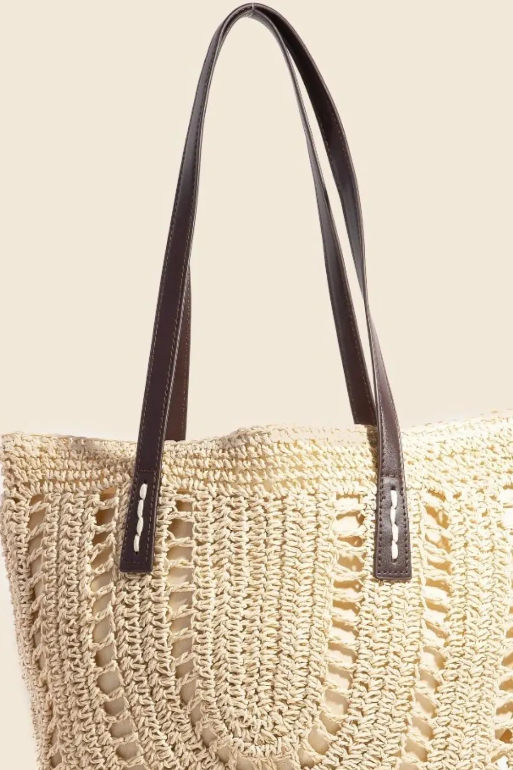 Cream Straw Braided Rounded Tote Bag