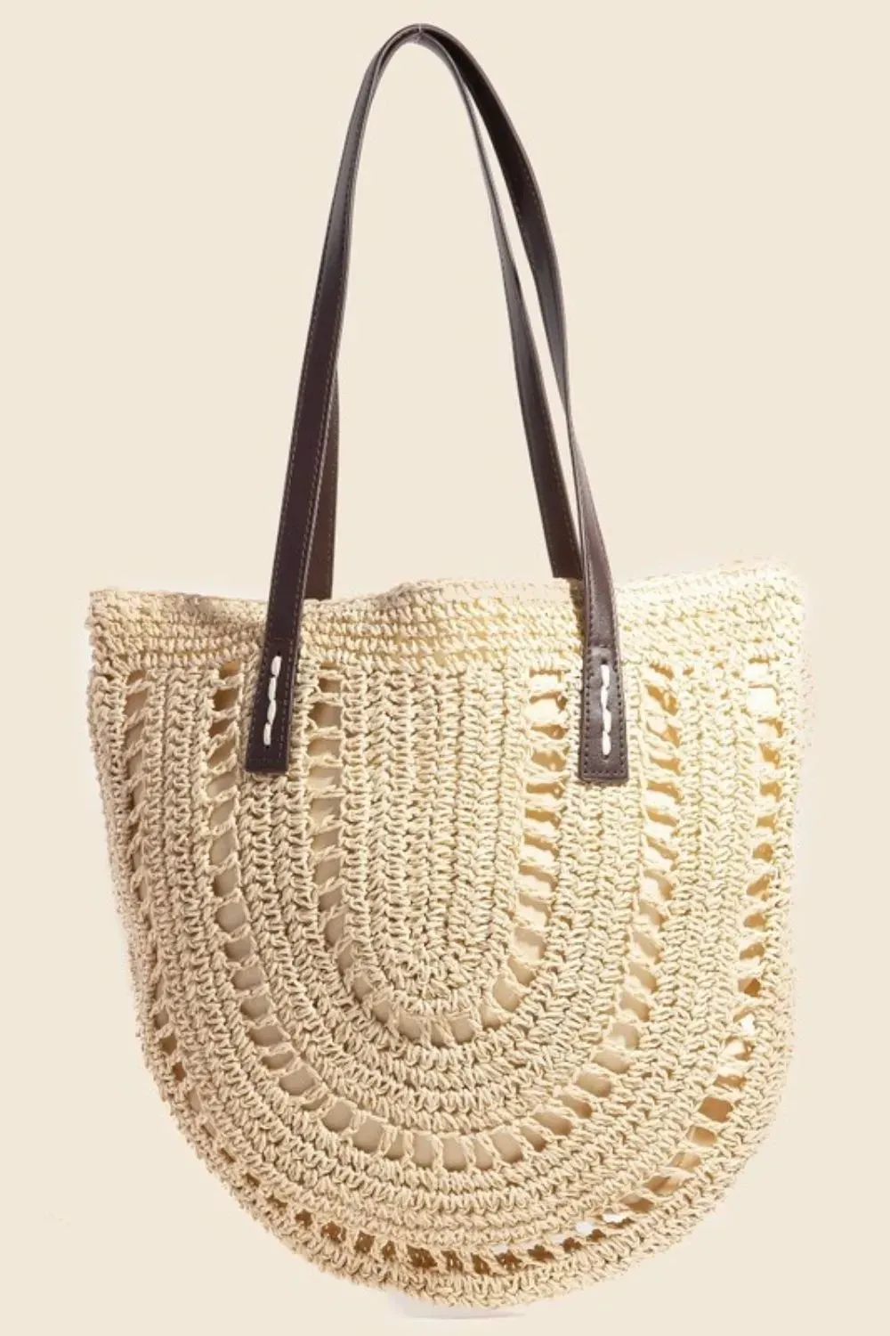 Cream Straw Braided Rounded Tote Bag