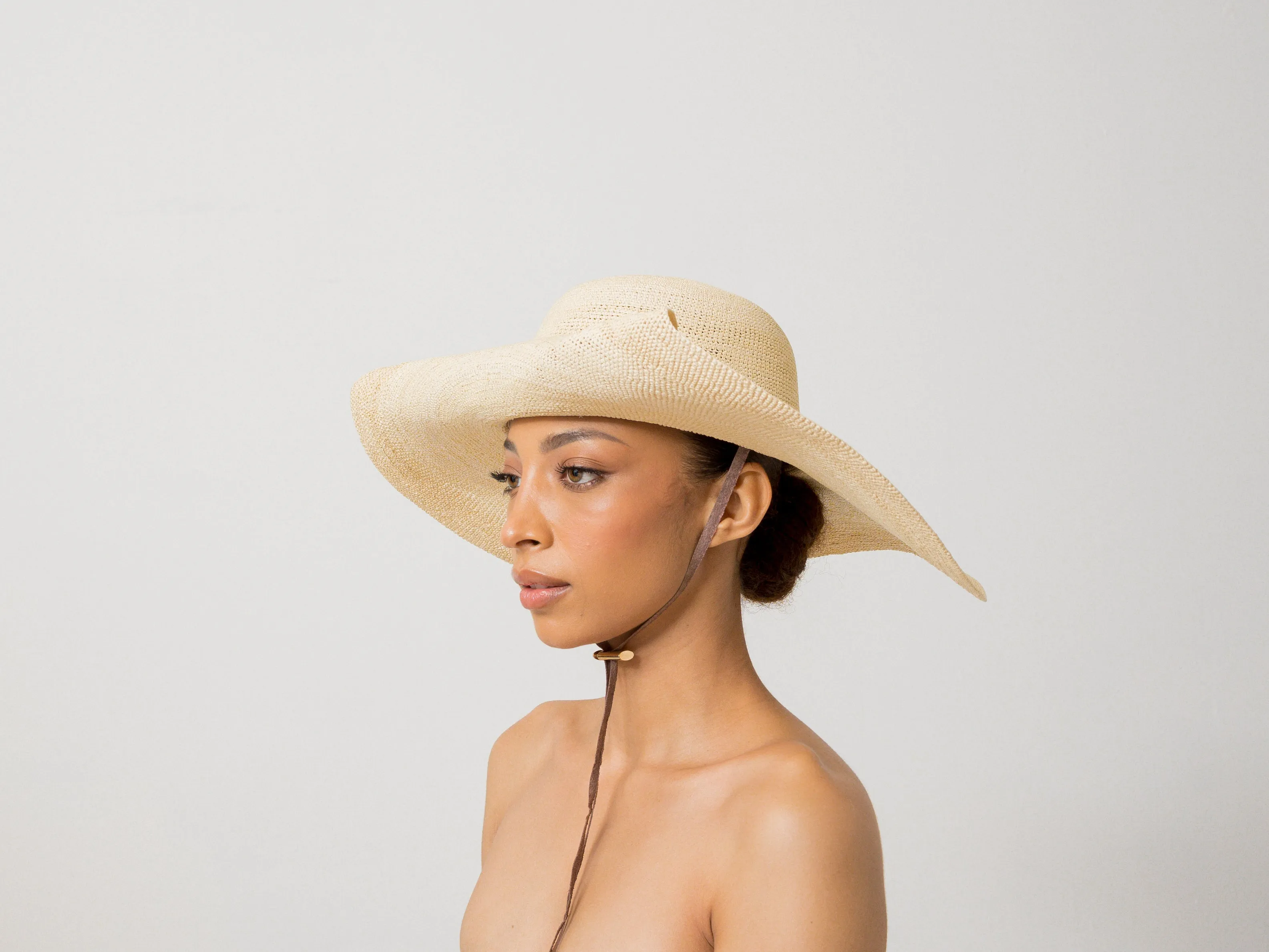 Crochet Extra Long Brim Hat with Leather Band