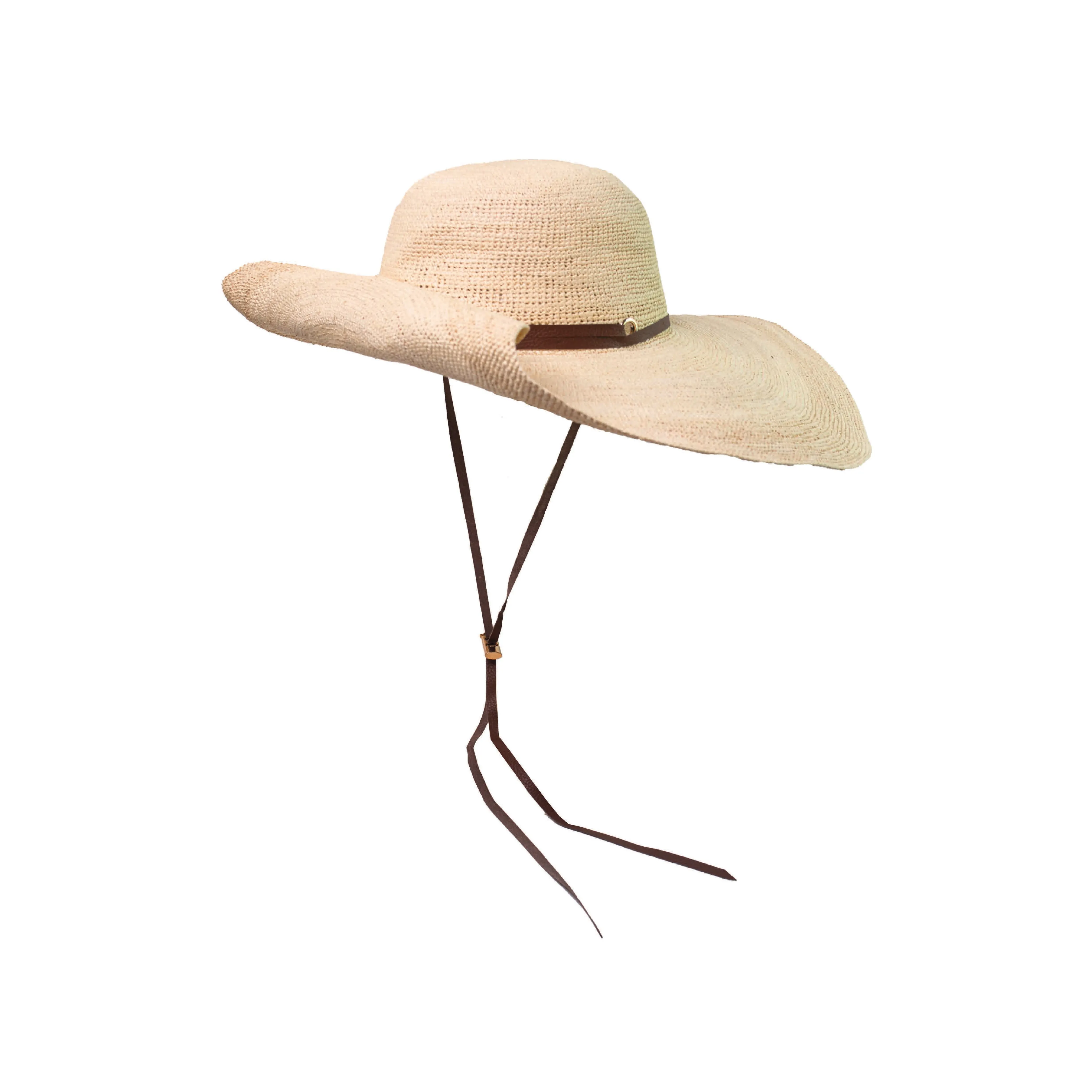 Crochet Extra Long Brim Hat with Leather Band