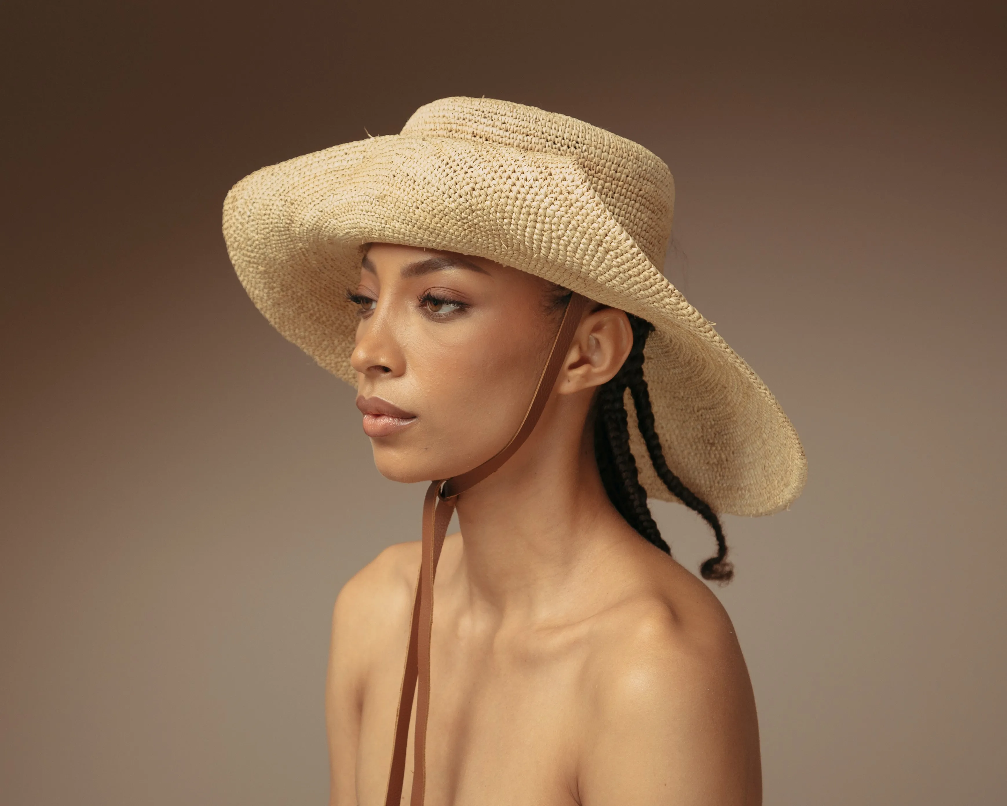 Crochet Hippie hat Extra Long Brim with Leather band
