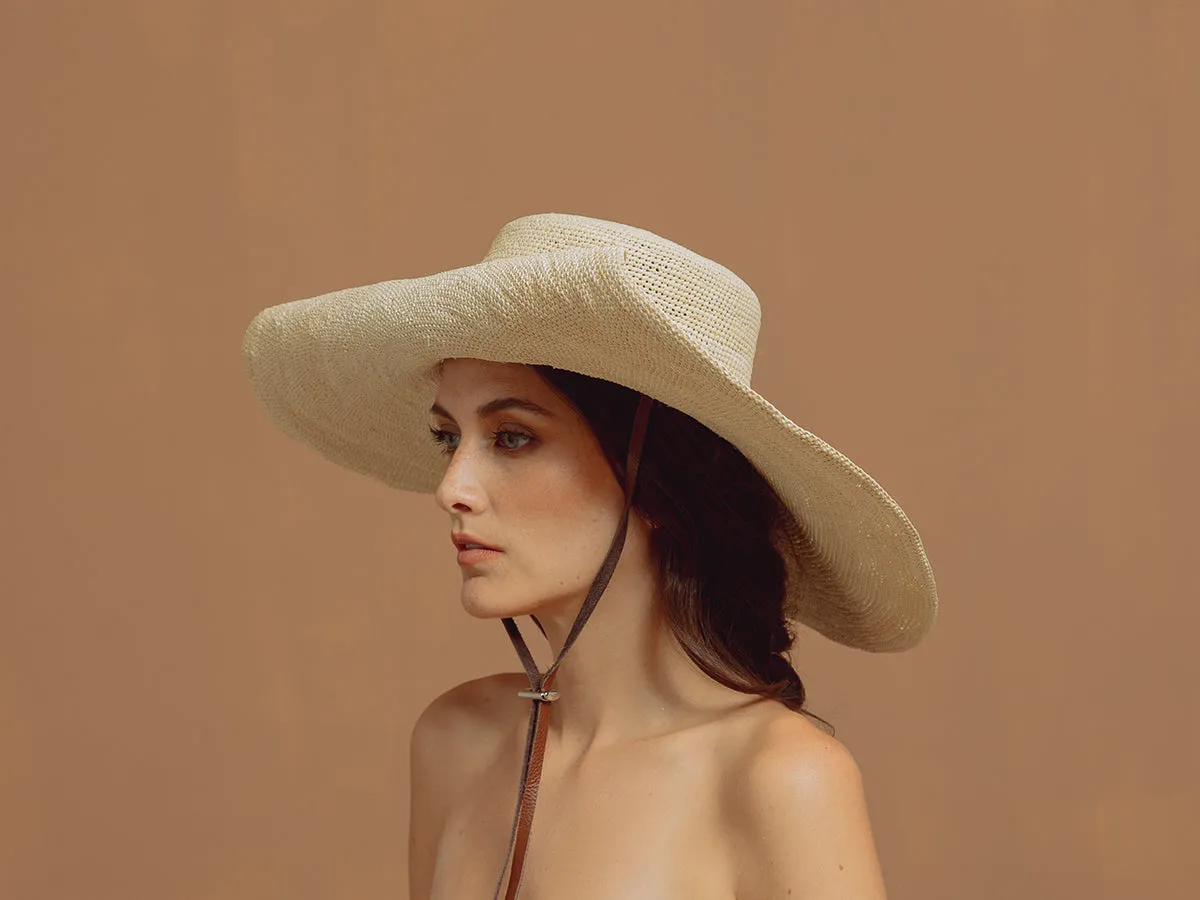 Crochet Hippie hat Extra Long Brim with Leather band