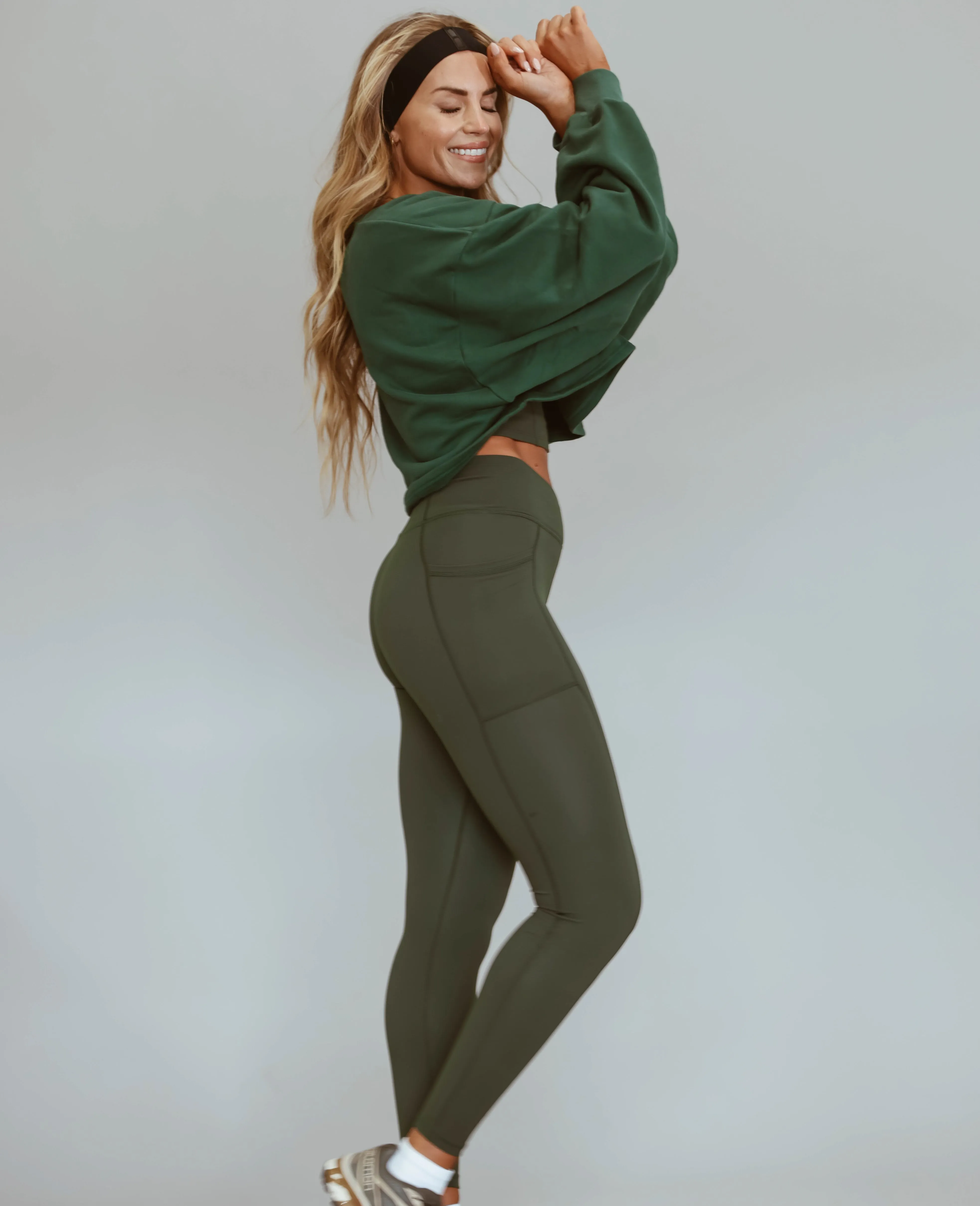 Cross-Front Pocket Legging - Duffel Green