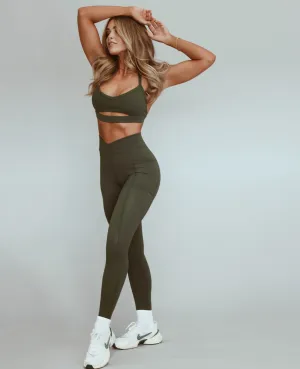 Cross-Front Pocket Legging - Duffel Green