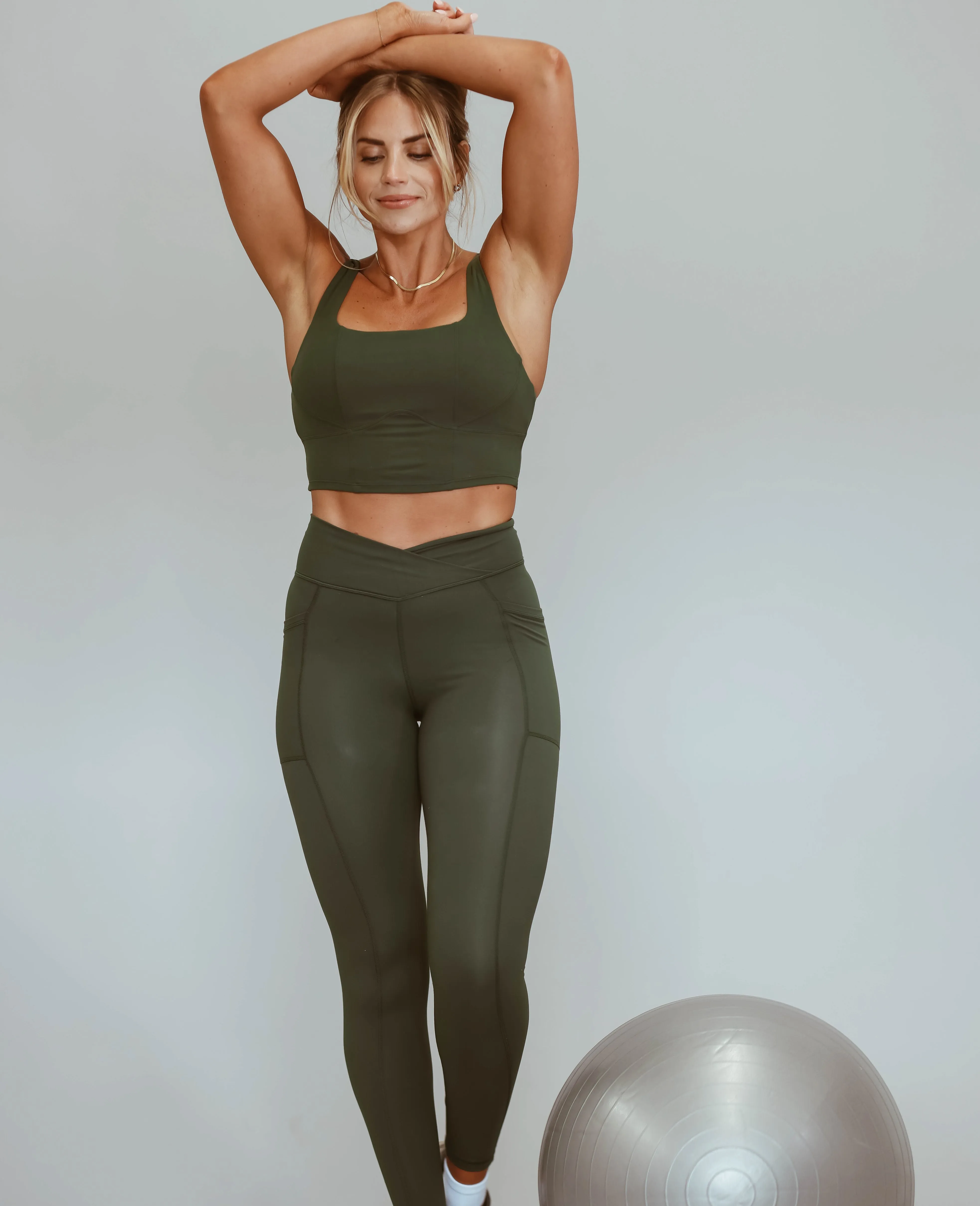 Cross-Front Pocket Legging - Duffel Green