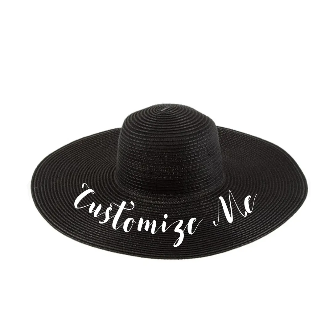 Custom Text Black Beach Straw Hat
