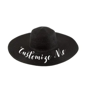 Custom Text Black Beach Straw Hat