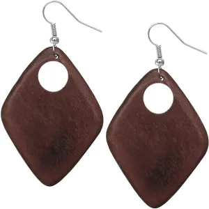 Dark Brown Wooden Diamond Shaped Cutout Earrings