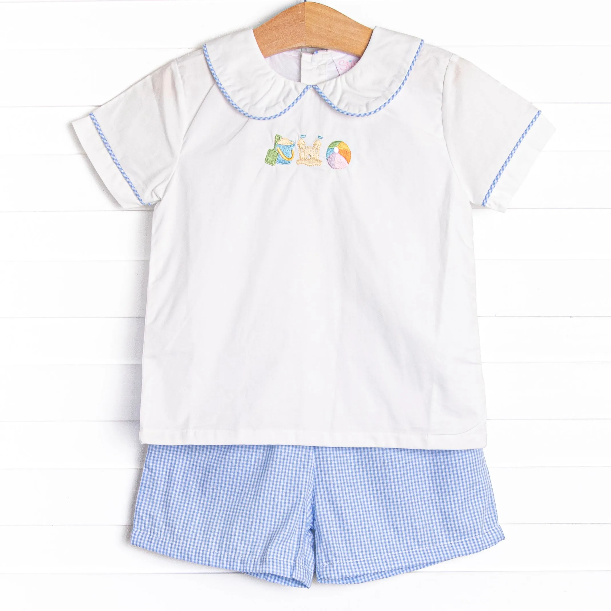 Day at the Beach Embroidered Short Set, Blue