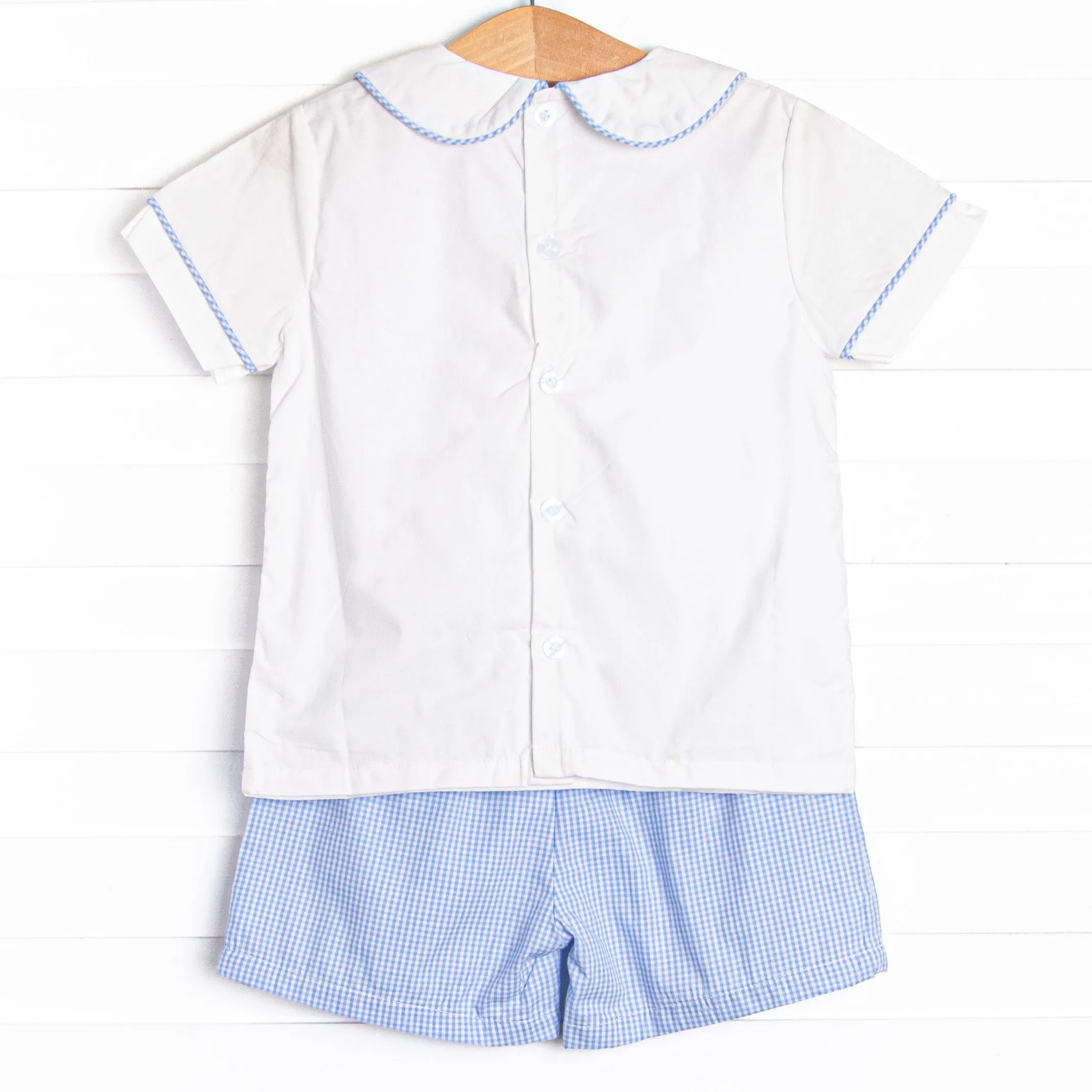 Day at the Beach Embroidered Short Set, Blue