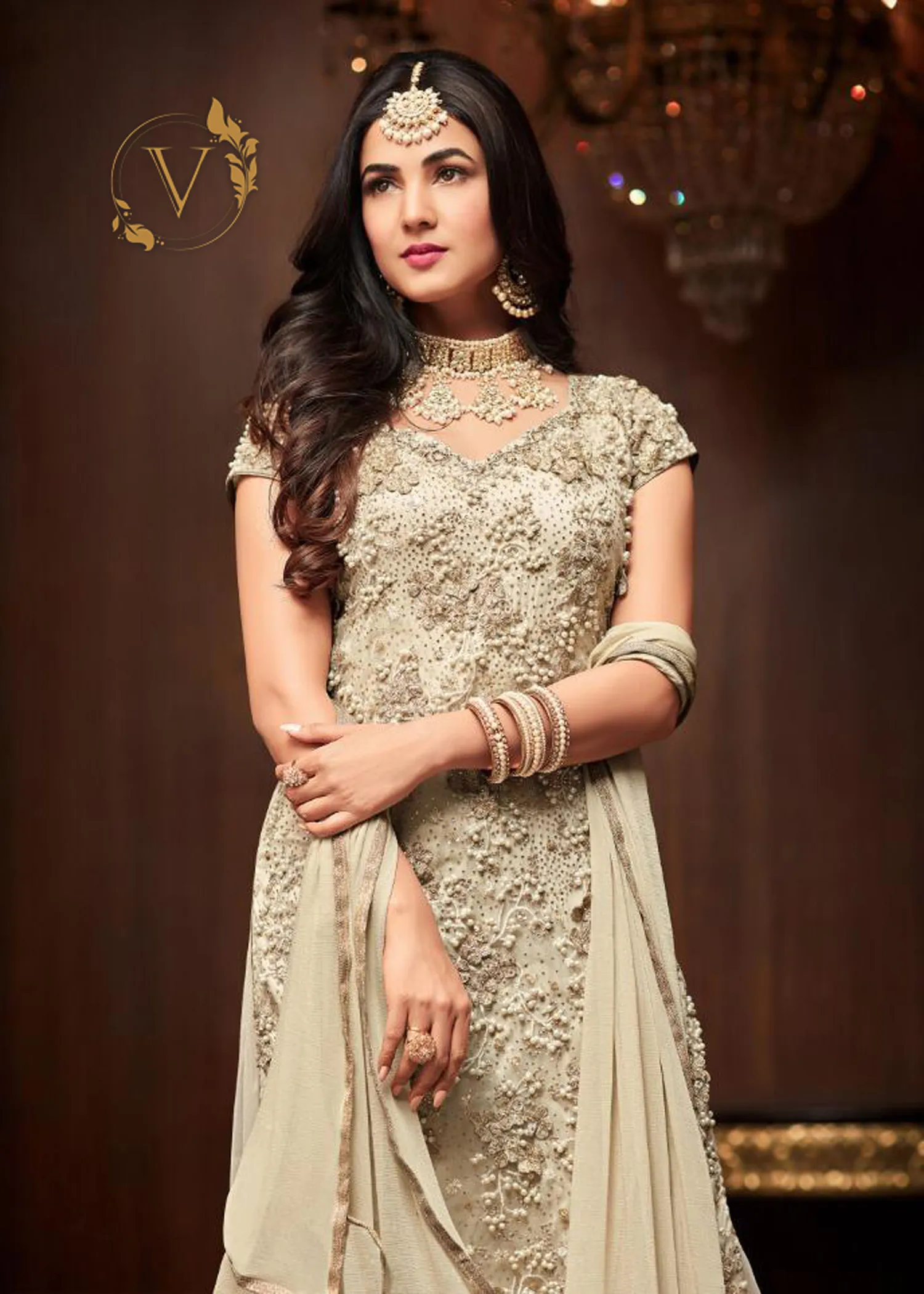 Designer Cream Palazzo Embroidered Suit