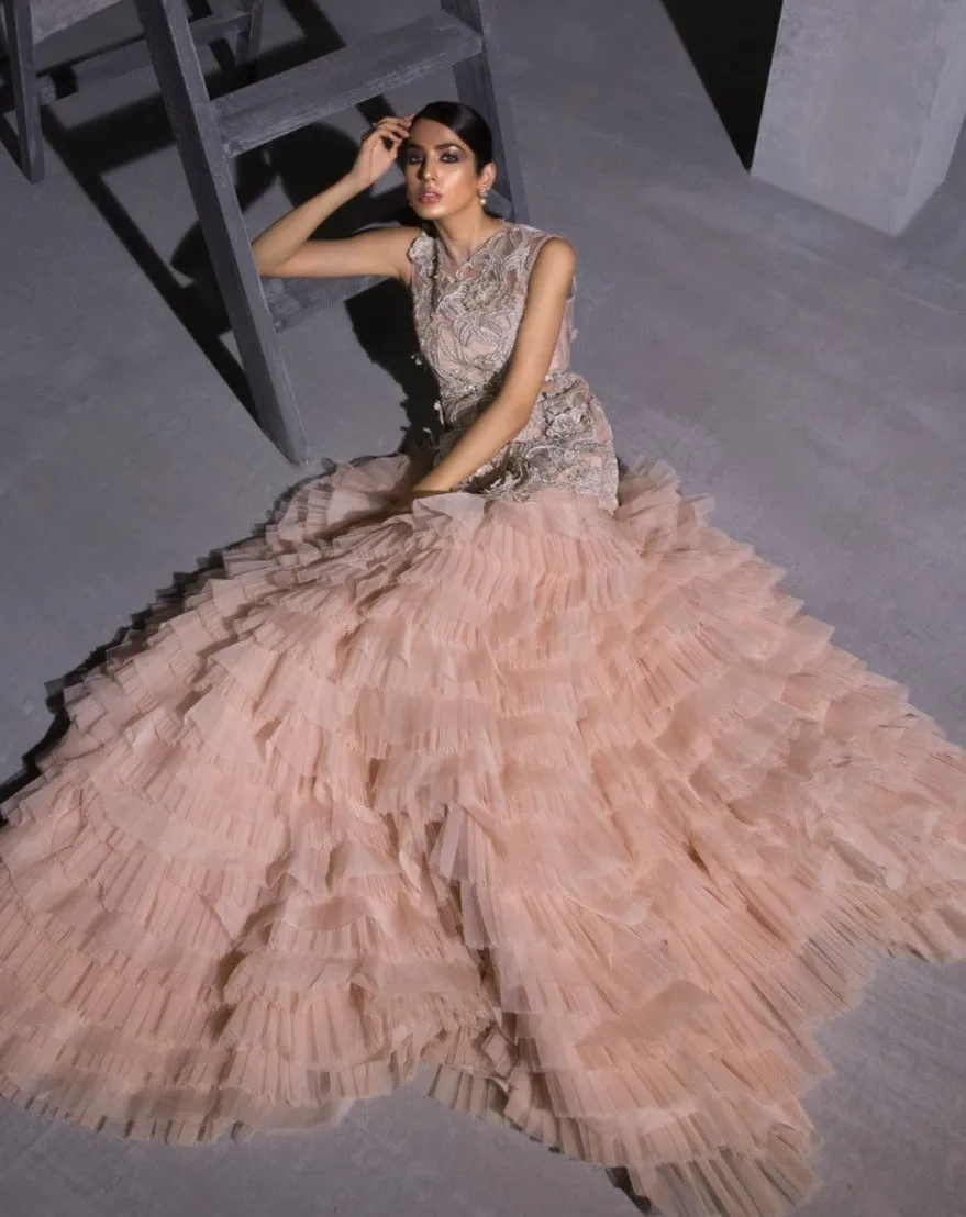 Designer Embellished Bridal Net Ruffled Lehenga Frock