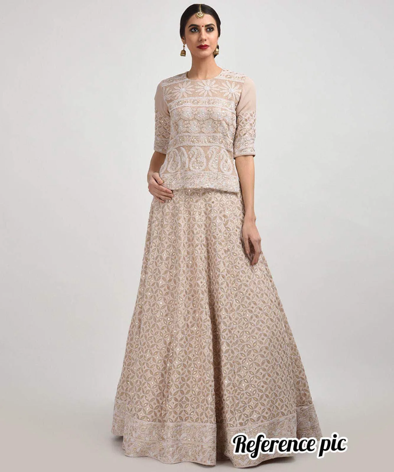 Designer Georgette Chikankari Lehenga with Chikankari Kurti