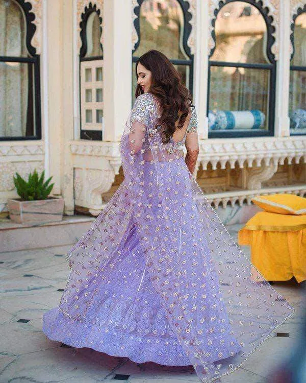 Designer Pure Georgette Handwork Purple Chikankari Lehenga