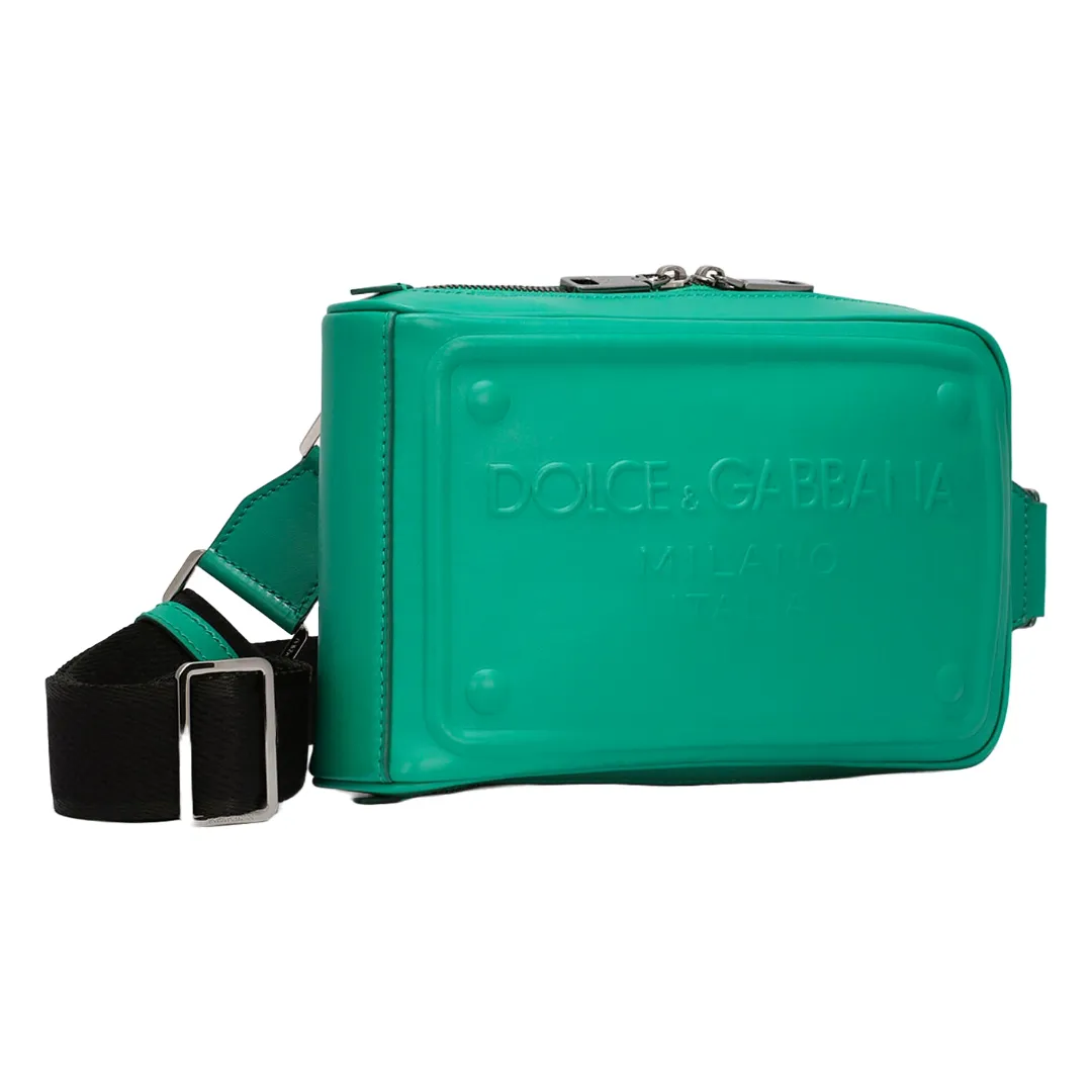 DOLCE & GABBANA CALFSKIN RAISED LOGO BELT BAG EMERALD GREEN