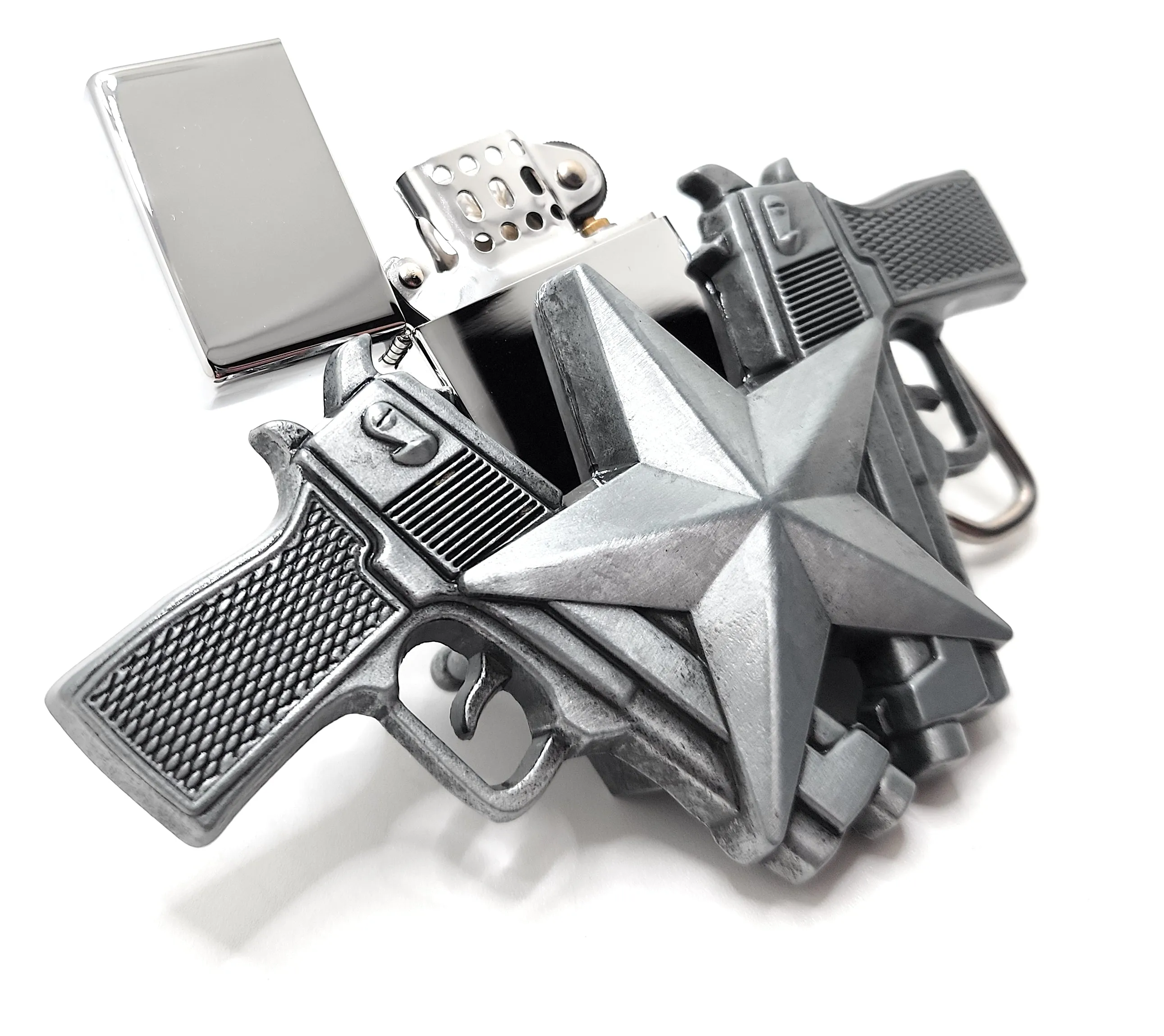 Dual 1911 Pistols with Star Lighter Belt Buckle