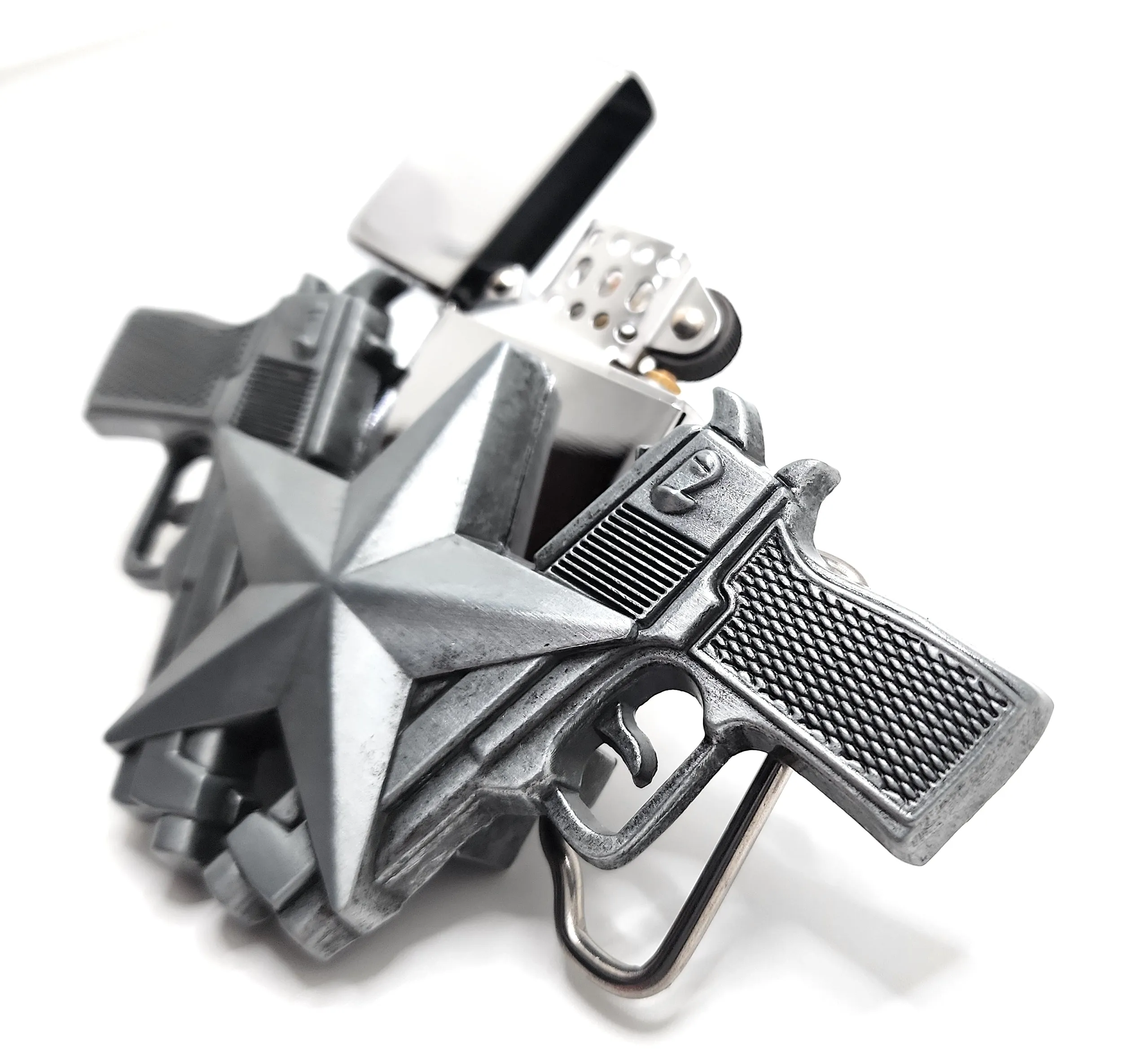 Dual 1911 Pistols with Star Lighter Belt Buckle