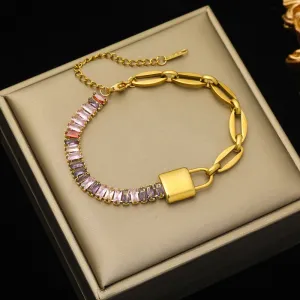 EILIECK 316L Stainless Steel Heart Lock Butterfly Colored Zirconia Bracelet For Women Girl Fashion Bangles Wrist Jewelry Gift