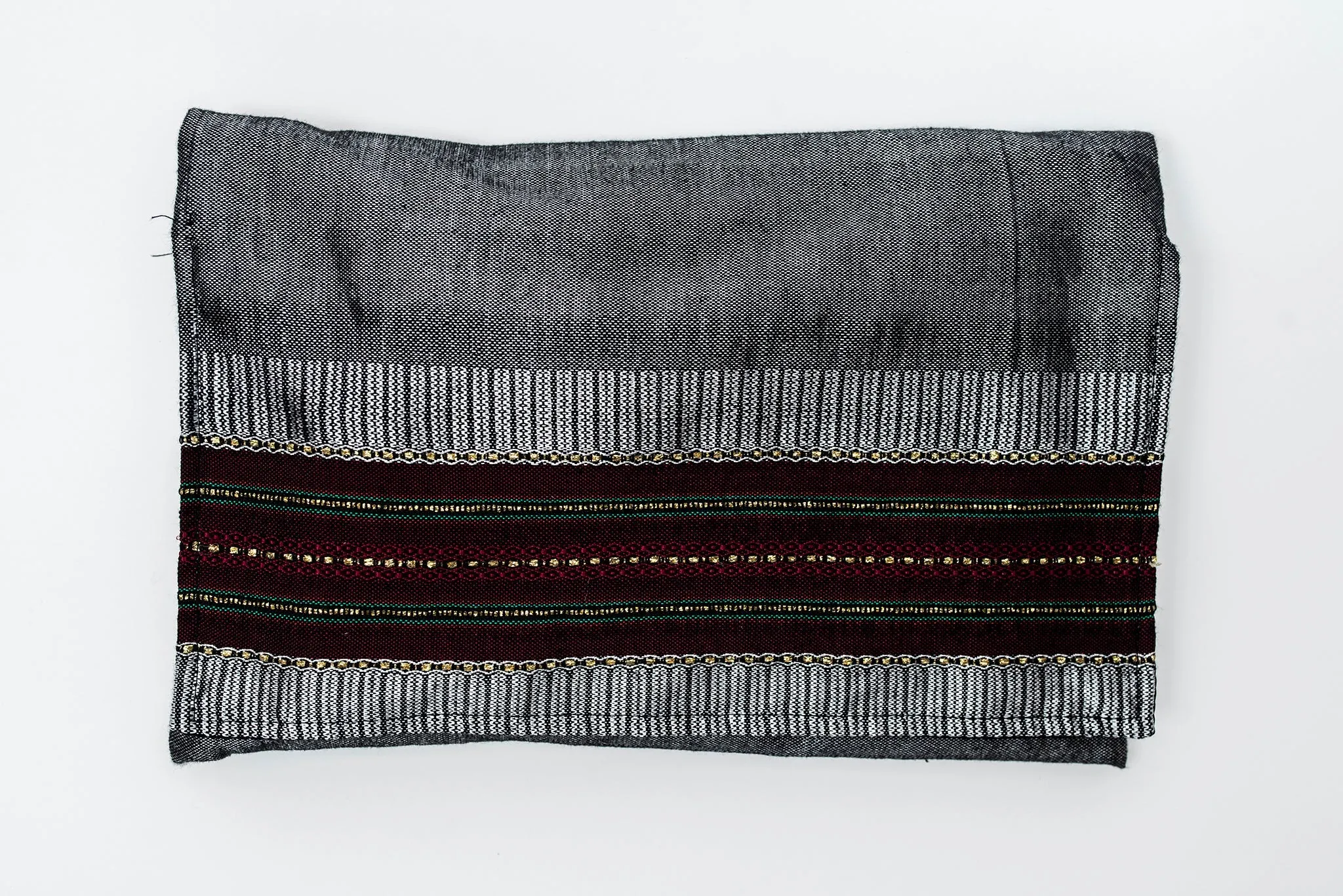 Elia - Silk Tallit- Bordeaux and Gold on Gray