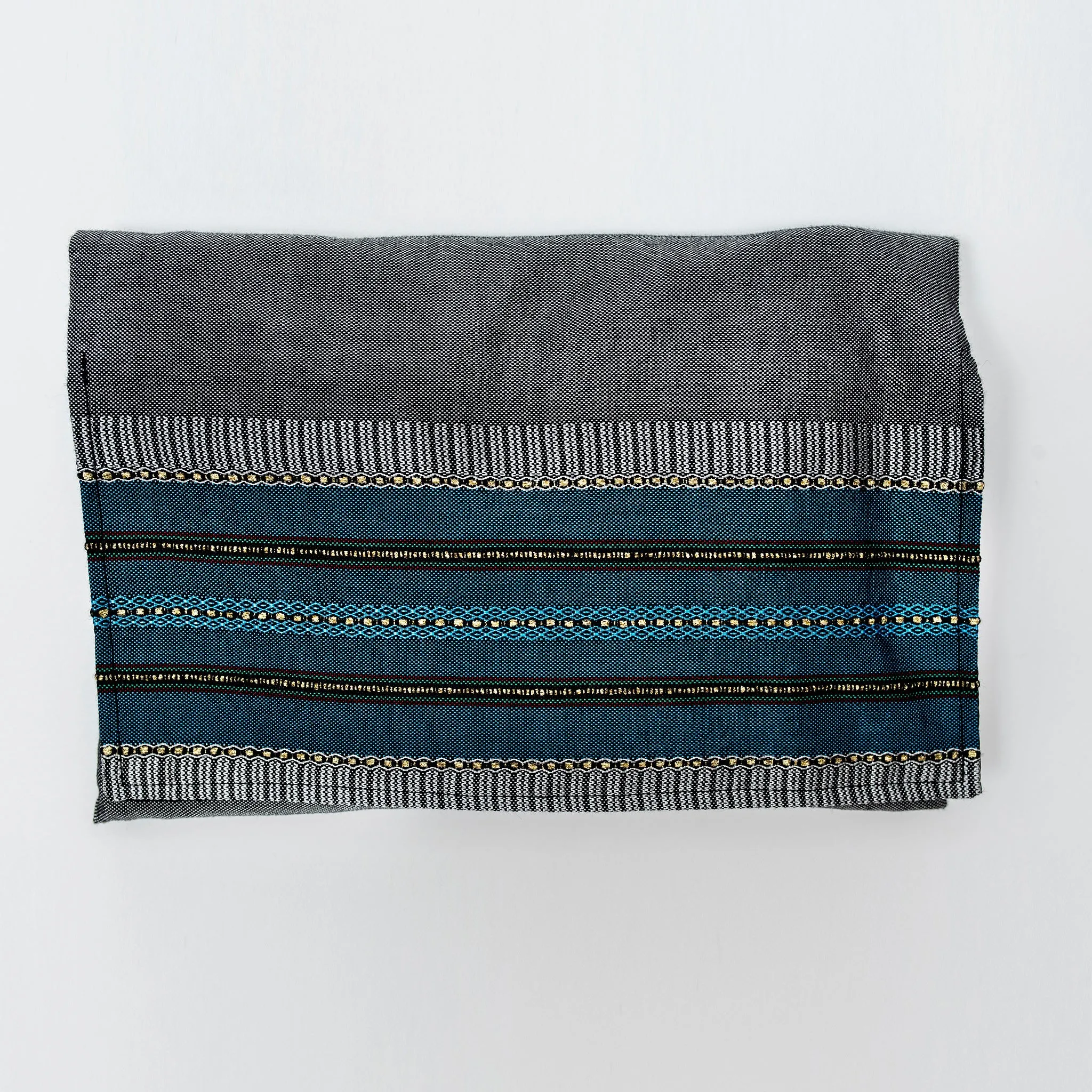 Elia - Silk Tallit- Flag Blue with gold on Gray