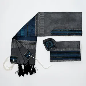 Elia - Silk Tallit- Flag Blue with gold on Gray
