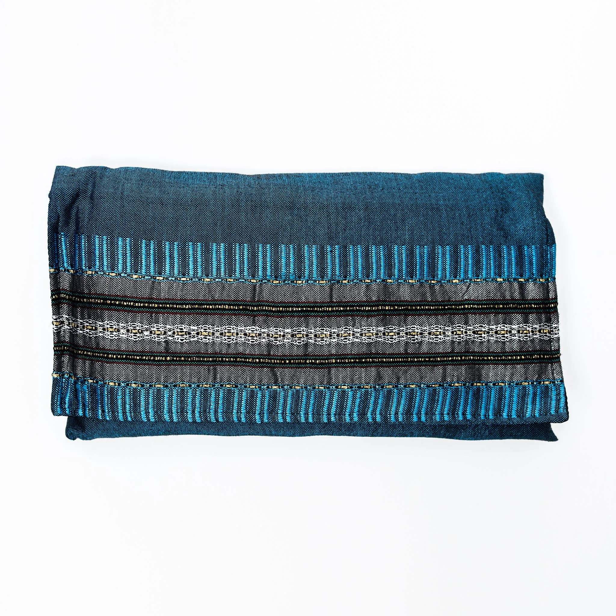 Elia - Silk Tallit - Gray with Gold on Blue