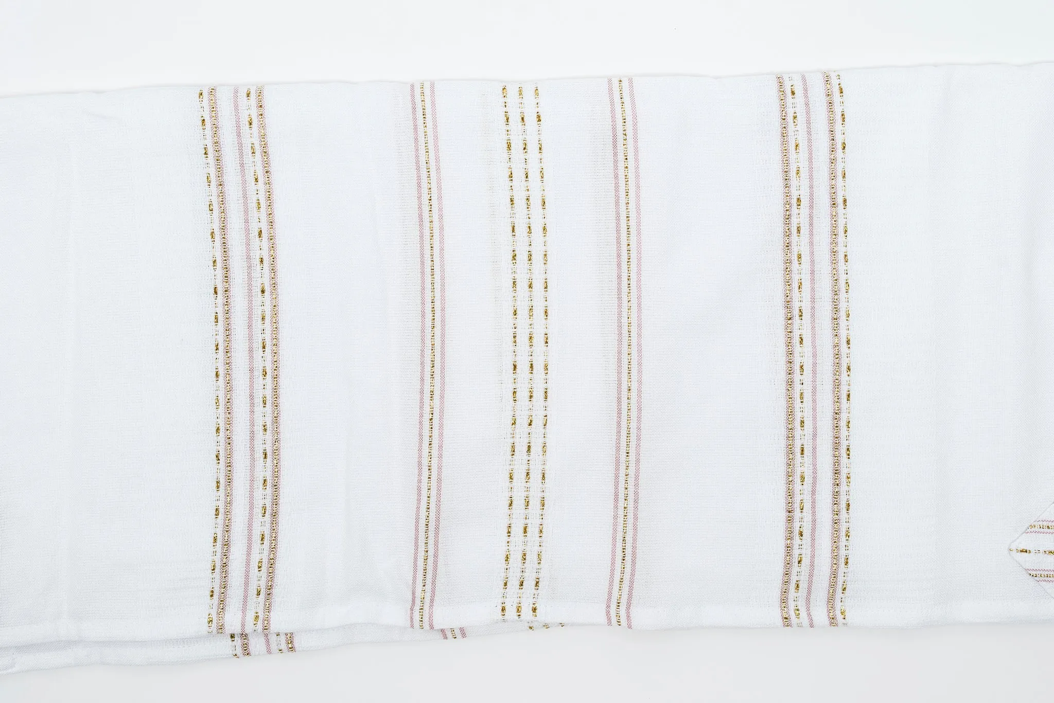 Elia - Silk Tallit - Pink and Gold on White