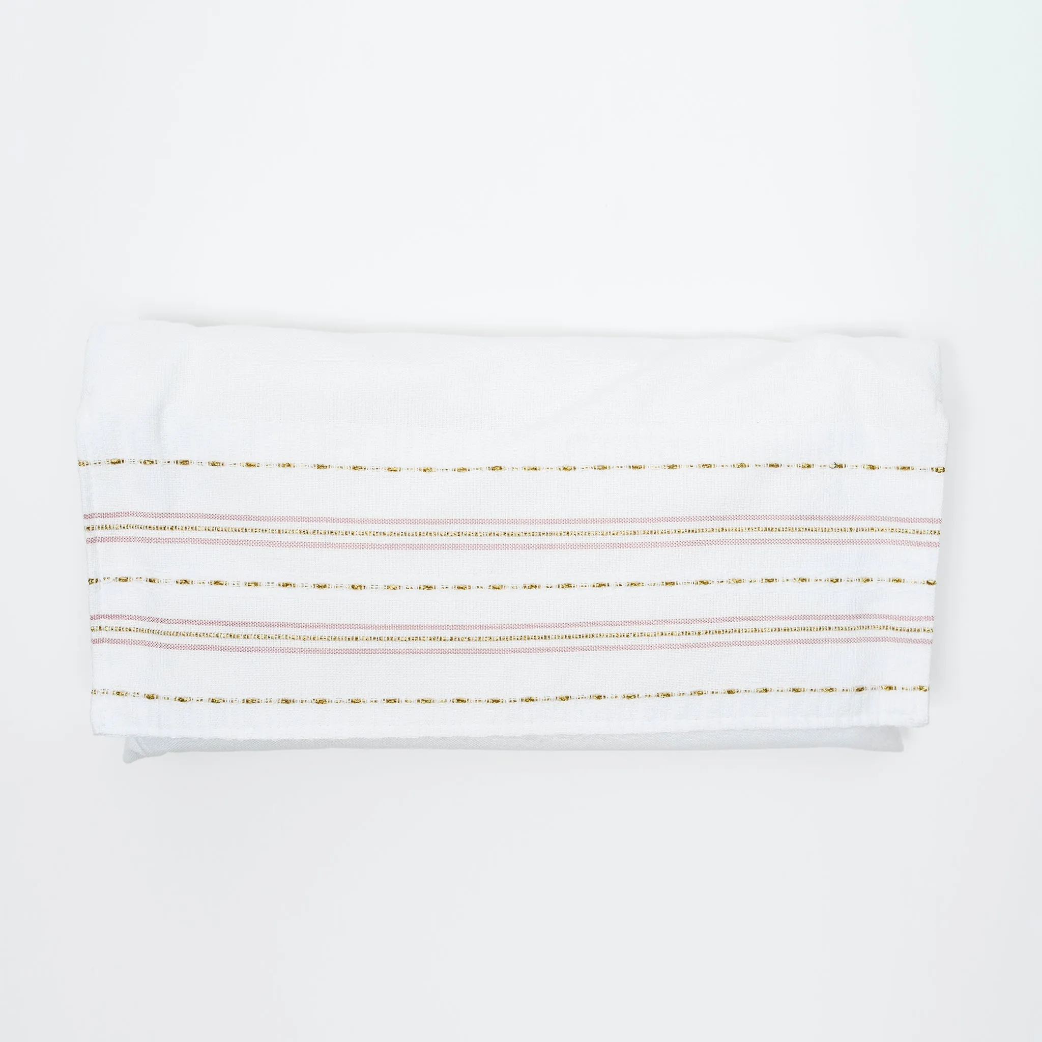 Elia - Silk Tallit - Pink and Gold on White