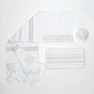 Elia - Silk Tallit - Pink and Gold on White