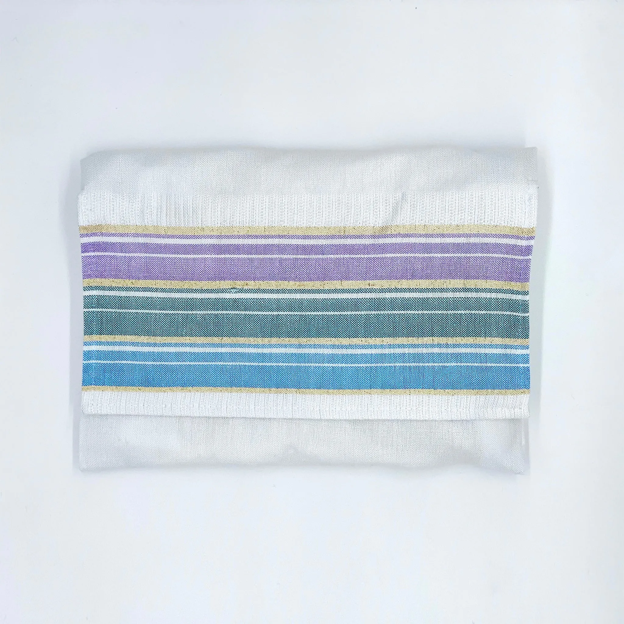 Ella - Silk Tallit  - Pastel Purple, Teal and blue with Gold on White