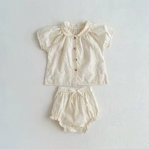 Embroidery Shirt & Ruffled Shorts Set
