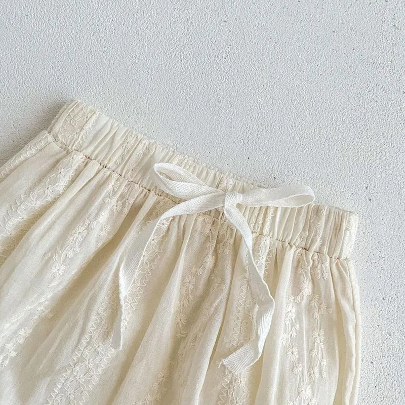 Embroidery Shirt & Ruffled Shorts Set