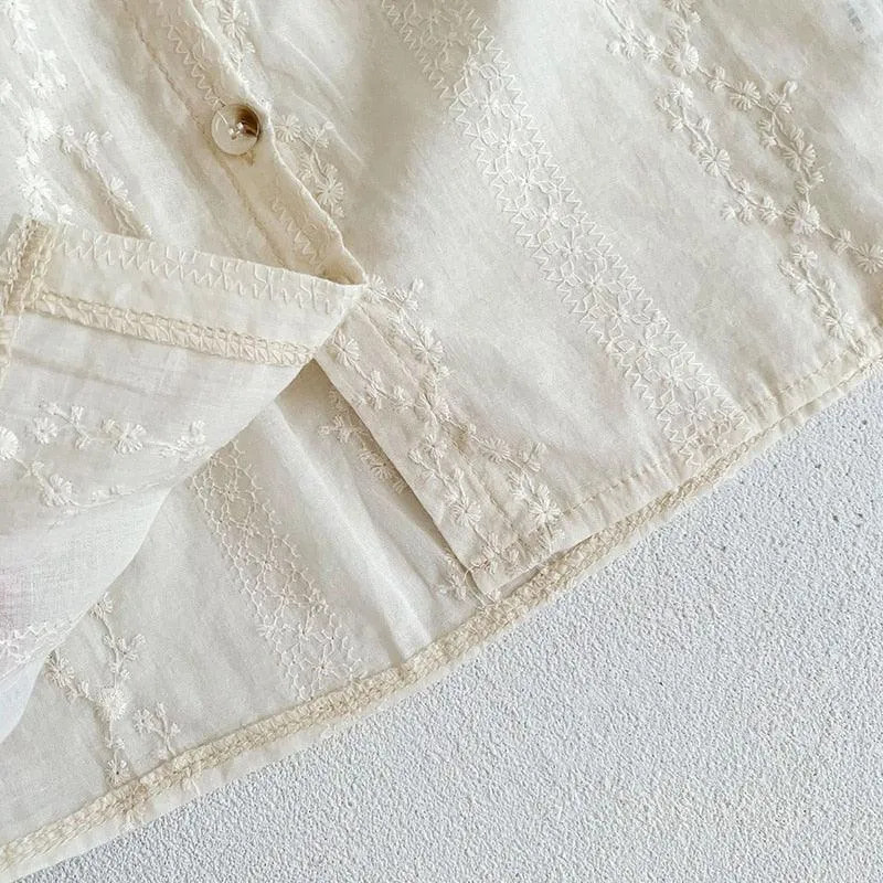 Embroidery Shirt & Ruffled Shorts Set