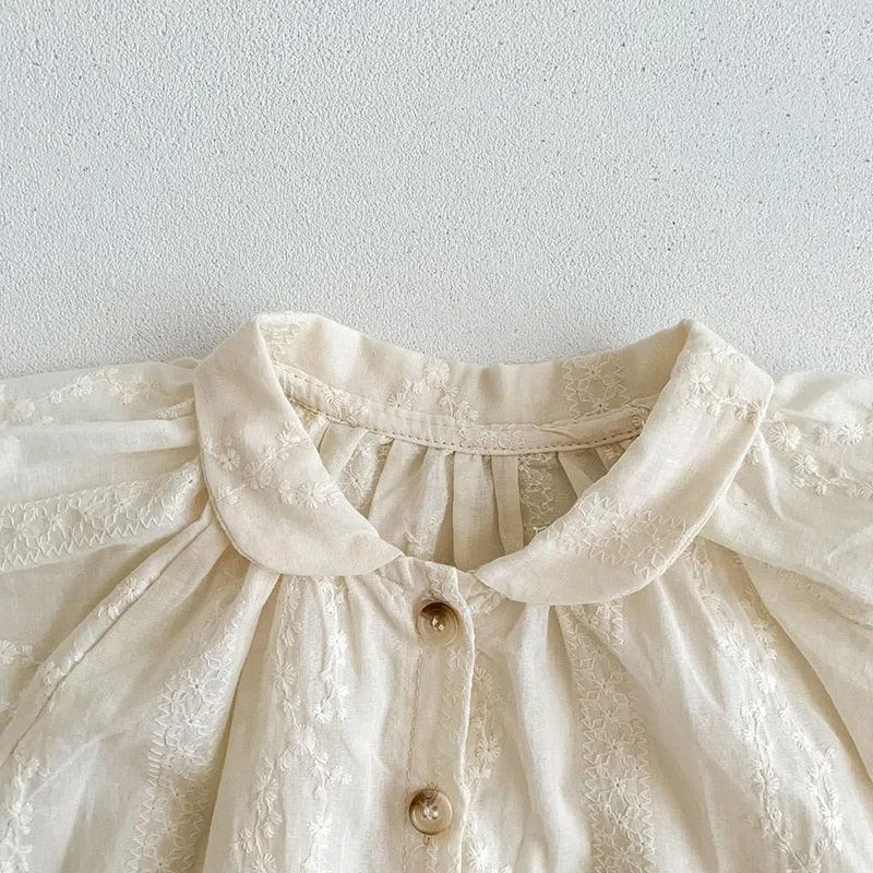 Embroidery Shirt & Ruffled Shorts Set