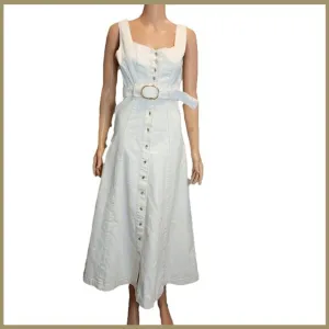 Ever New denim belted midi dress in white NWT Size 0 small tear at zipper