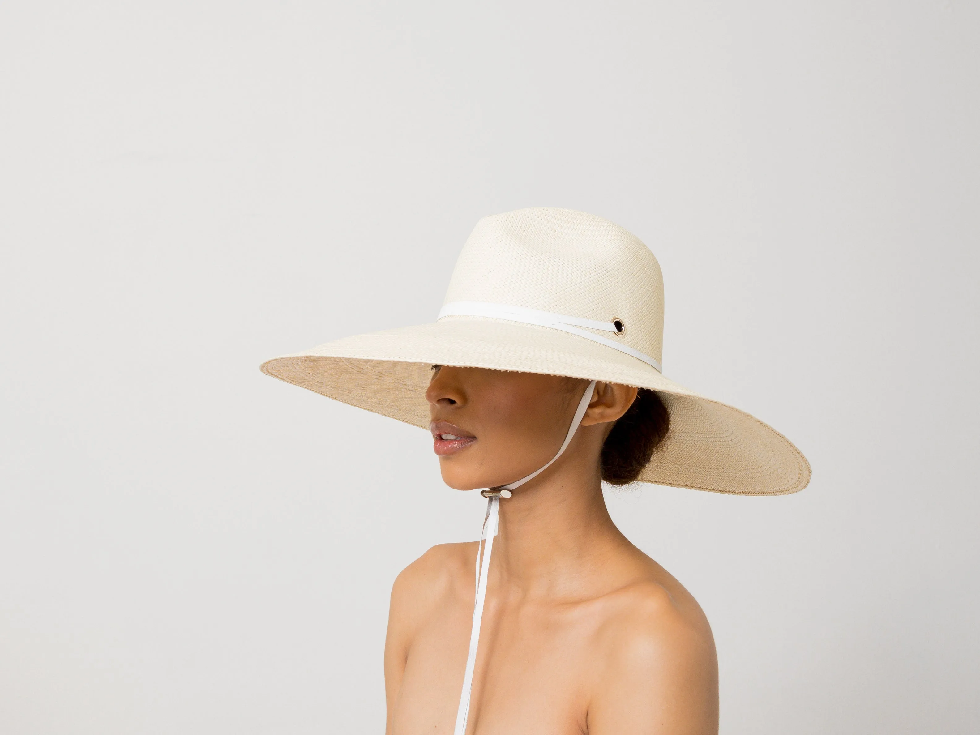 Extra Long Brim Panama Hat with Leather Band