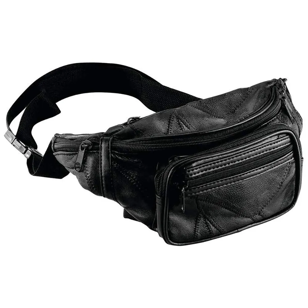 Fanny Pack Black Leather Waist Belt Bag Men's Women's Hip Travel Carry On Pouch