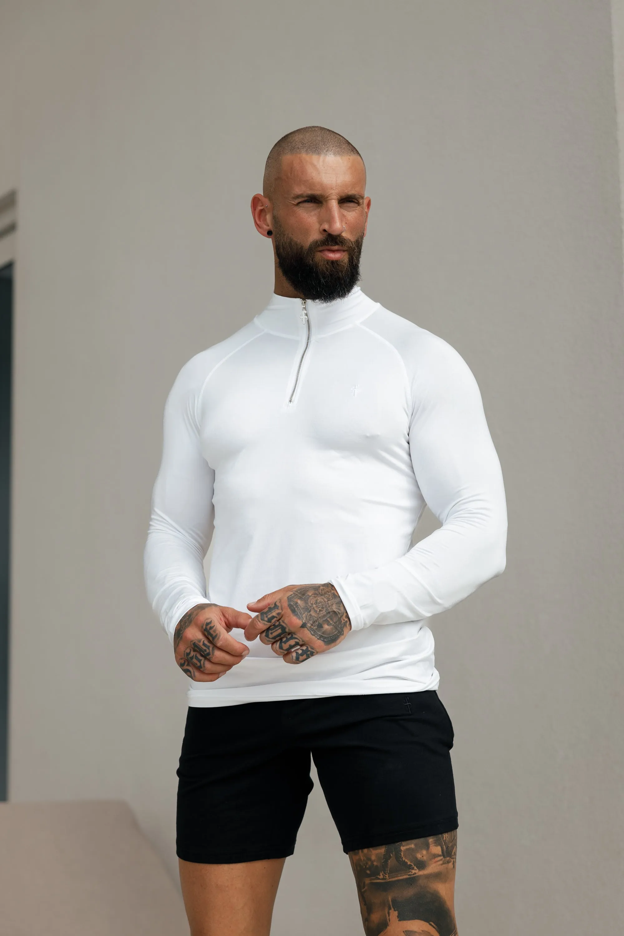 Father Sons Long Sleeve White / Silver Half Zip Gym Top - FSH888