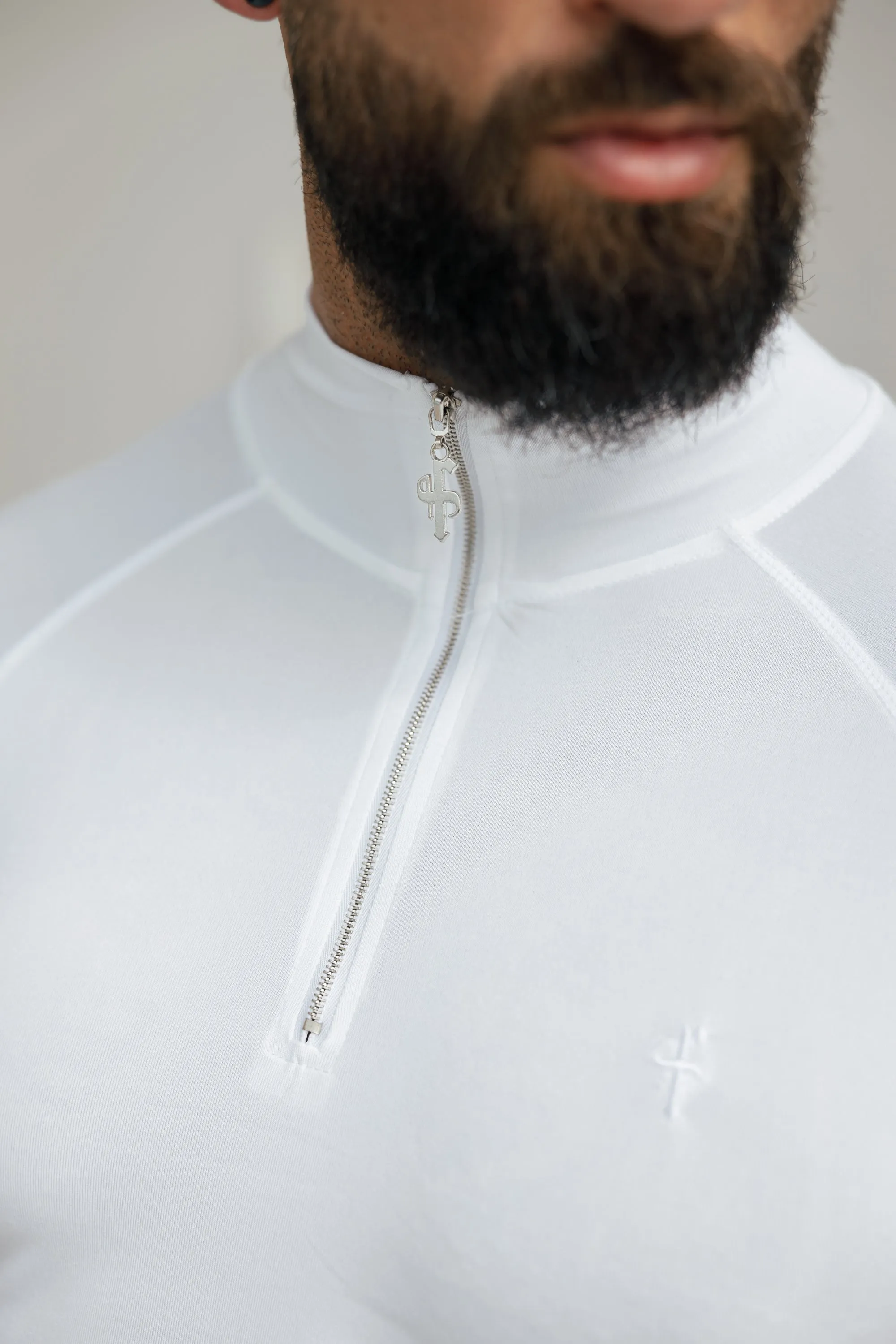 Father Sons Long Sleeve White / Silver Half Zip Gym Top - FSH888