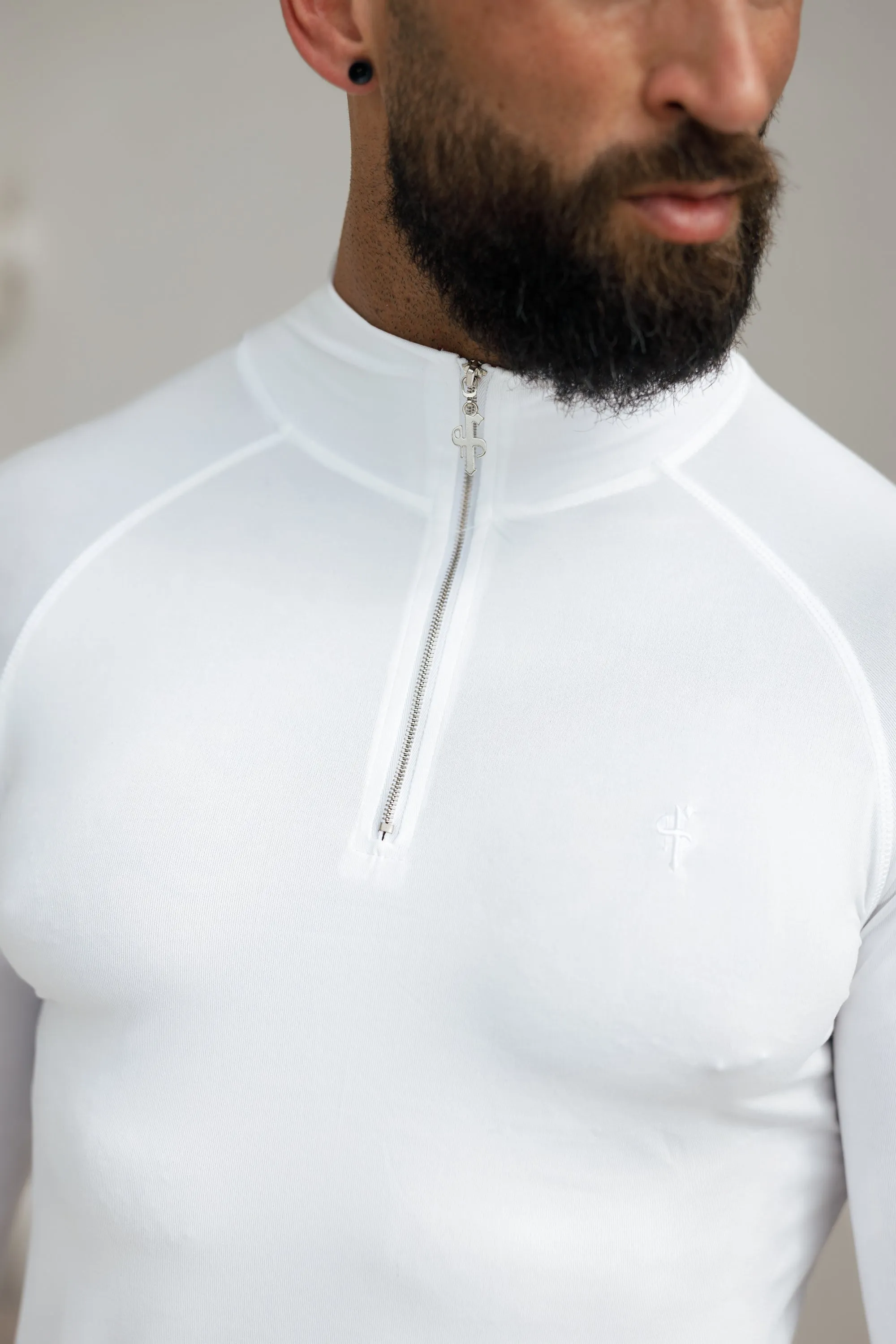 Father Sons Long Sleeve White / Silver Half Zip Gym Top - FSH888
