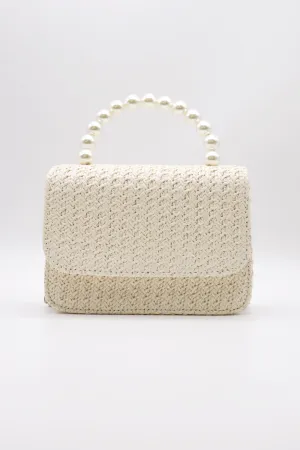 Faux Pearl Handle Straw Bag